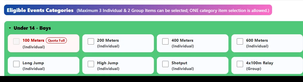 Smart event selection / student registration